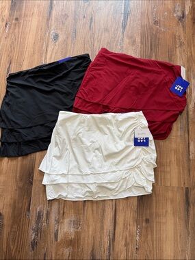 JoyLab Tiered Skirt Trio - Black, Wine, White
